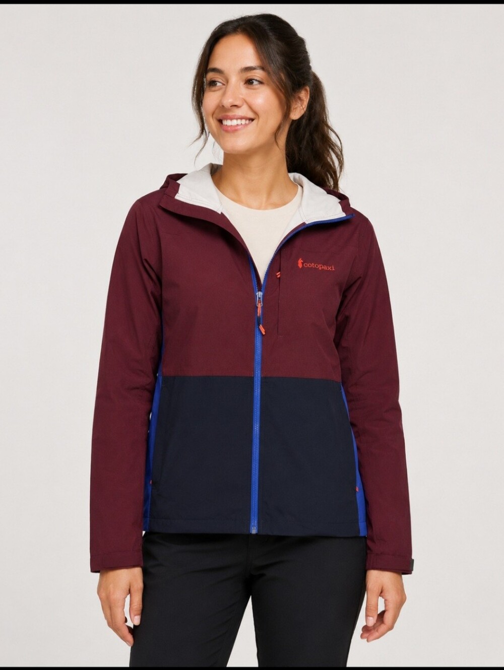 Cotopaxi Women's Small Hooded Jacket Burgundy Navy Blue Colorblock Full Zip
